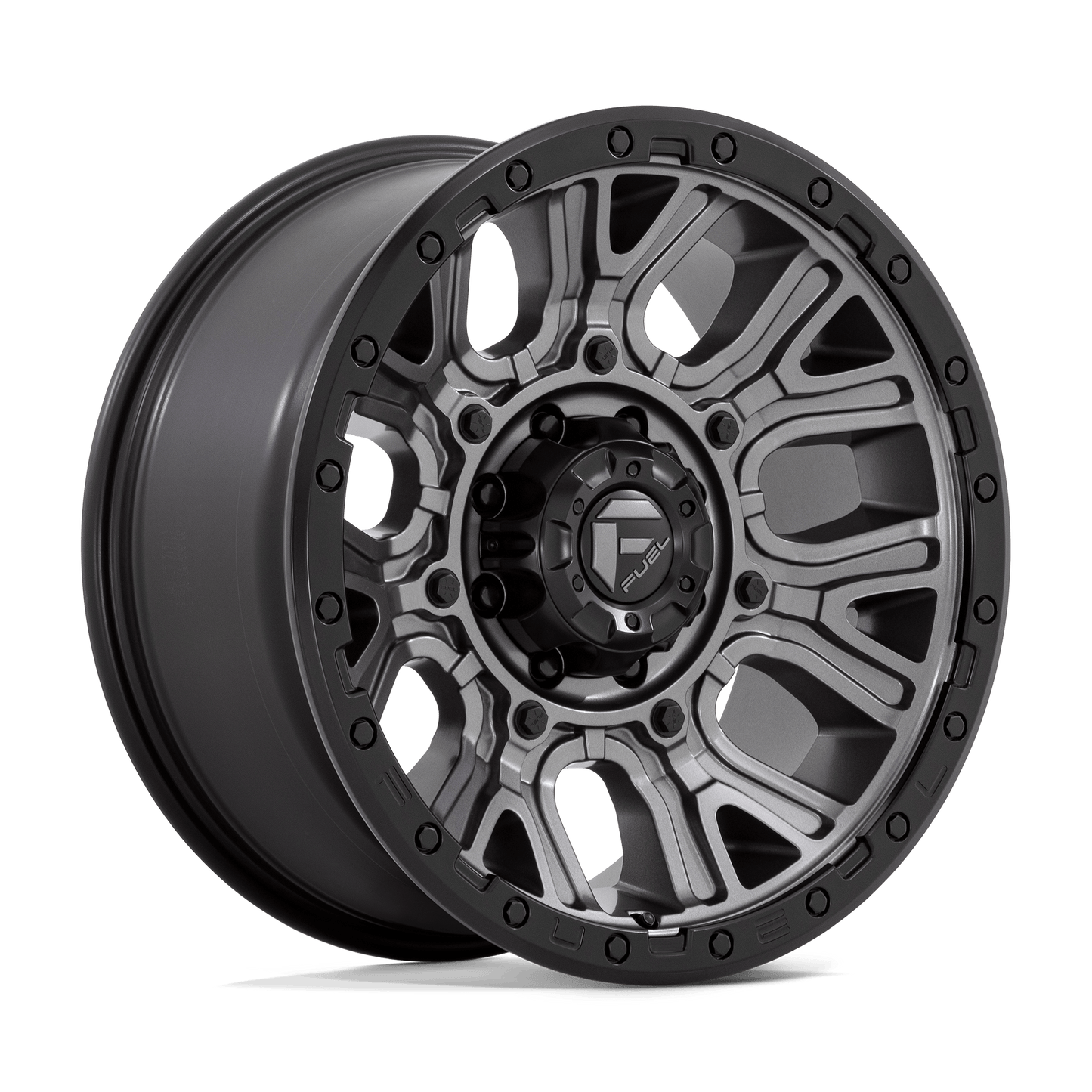 20X9 Fuel 1PC D825 TRACTION 8X170 1MM MATTE GUNMETAL WITH BLACK RING