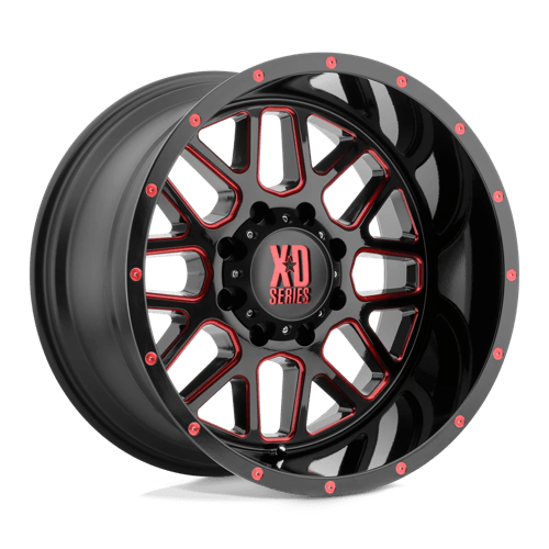 20X10 XD XD820 GRENADE 5X5.0 -24MM SATIN  BLACK MILLED WITH RED CLEAR COAT