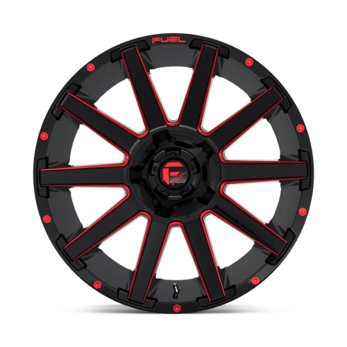 20X10 Fuel 1PC D643 CONTRA 8X180 -18MM GLOSS BLACK RED TINTED CLEAR