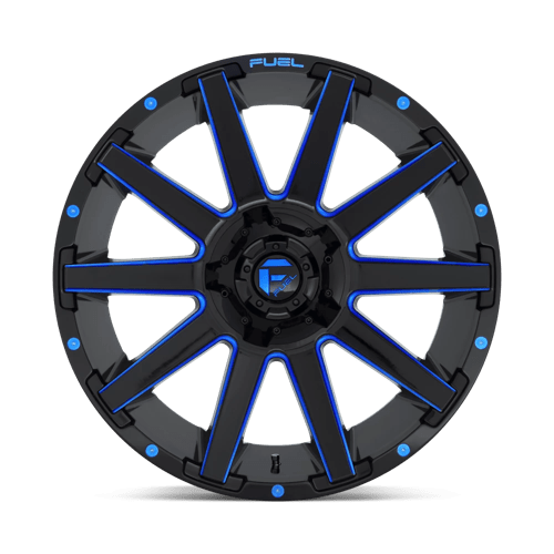 20X10 Fuel 1PC D644 CONTRA 8X180 -18MM GLOSS BLACK BLUE TINTED CLEAR