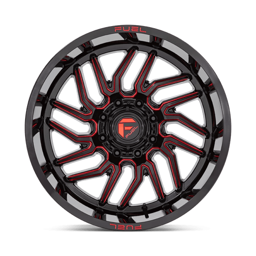 22X12 Fuel 1PC D808 HURRICANE 5X5.5 -44MM GLOSS BLACK MILLED RED TINT