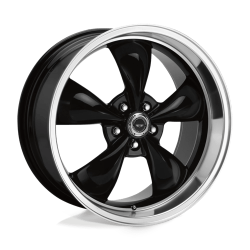 18X8 American Racing AR105 TORQ THRUST M 5X5.0 0MM GLOSS BLACK MACHINED LIP