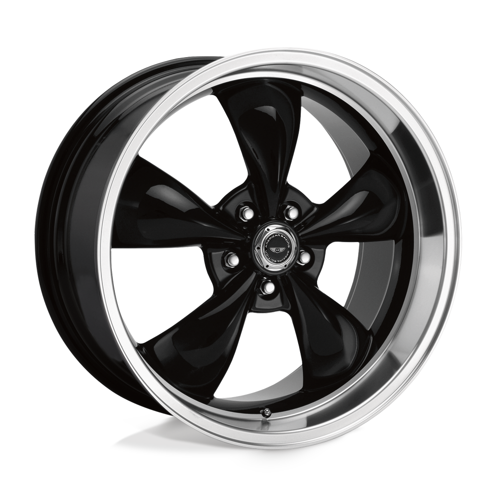 18X9 American Racing AR105 TORQ THRUST M 5X4.5 34MM GLOSS BLACK MACHINED LIP