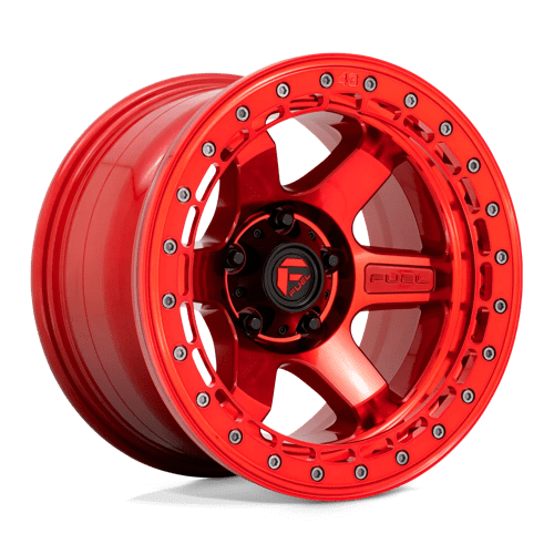 17X9 Fuel 1PC D123 BLOCK BEADLOCK 6X5.5 -15MM CANDY RED WITH CANDY RED RING