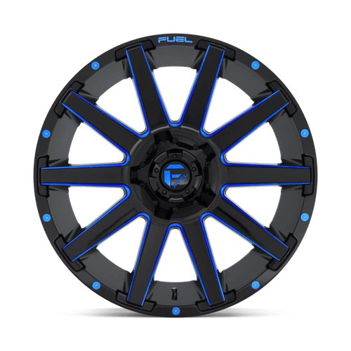20X9 Fuel 1PC D644 CONTRA 5X4.5/5.0 1MM GLOSS BLACK BLUE TINTED CLEAR
