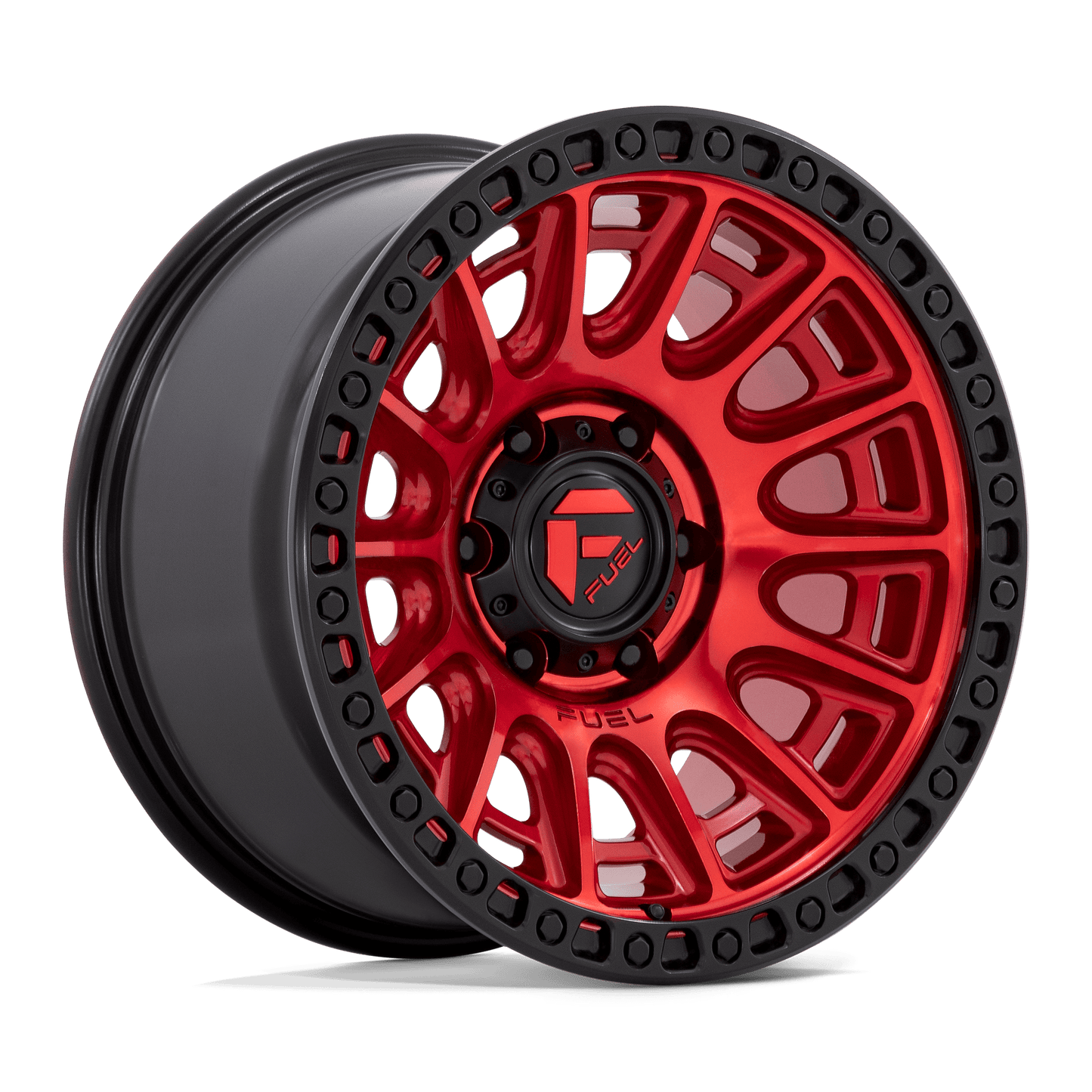 17X8.5 Fuel 1PC D834 CYCLE 6X5.5 25MM CANDY RED WITH BLACK RING