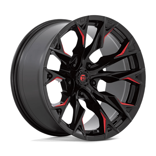 20X10 Fuel 1PC D823 FLAME 5X5.0 -18MM GLOSS BLACK MILLED WITH CANDY RED