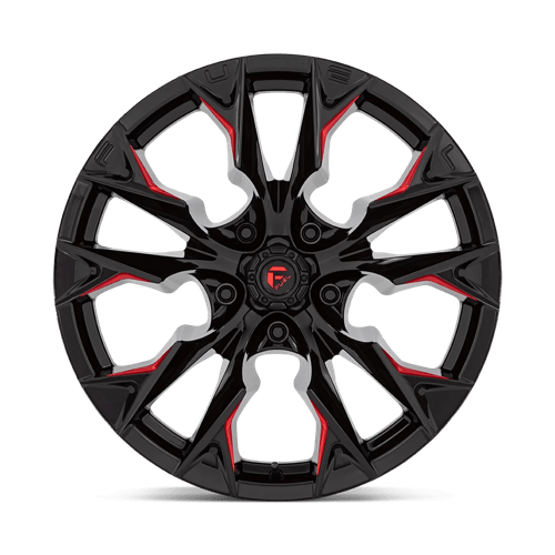 20X10 Fuel 1PC D823 FLAME 5X5.0 -18MM GLOSS BLACK MILLED WITH CANDY RED