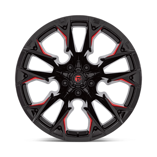 20X12 Fuel 1PC D823 FLAME 5X5.0 -44MM GLOSS BLACK MILLED WITH CANDY RED