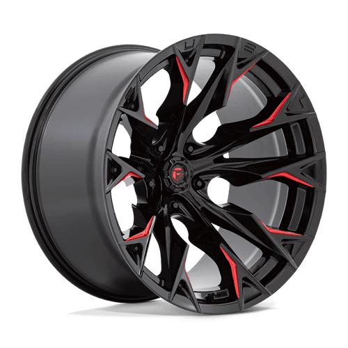22X12 Fuel 1PC D823 FLAME 5X5.0 -44MM GLOSS BLACK MILLED WITH CANDY RED
