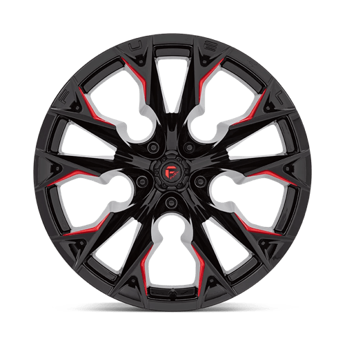 22X12 Fuel 1PC D823 FLAME 5X5.0 -44MM GLOSS BLACK MILLED WITH CANDY RED