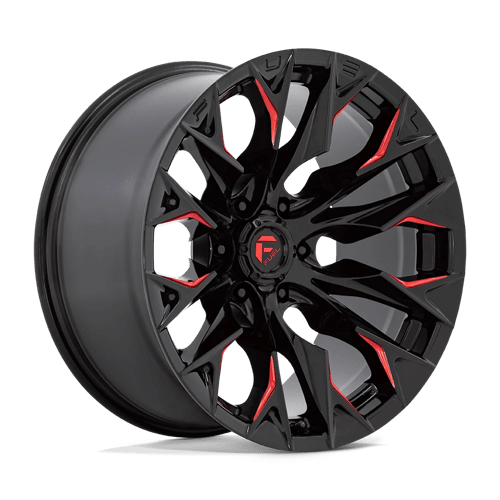 20X10 Fuel 1PC D823 FLAME 8X6.5 -18MM GLOSS BLACK MILLED WITH CANDY RED