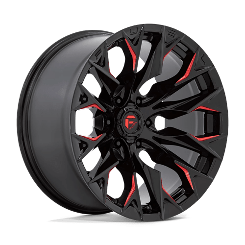 24X12 Fuel 1PC D823 FLAME 5X5.0 -44MM GLOSS BLACK MILLED WITH CANDY RED