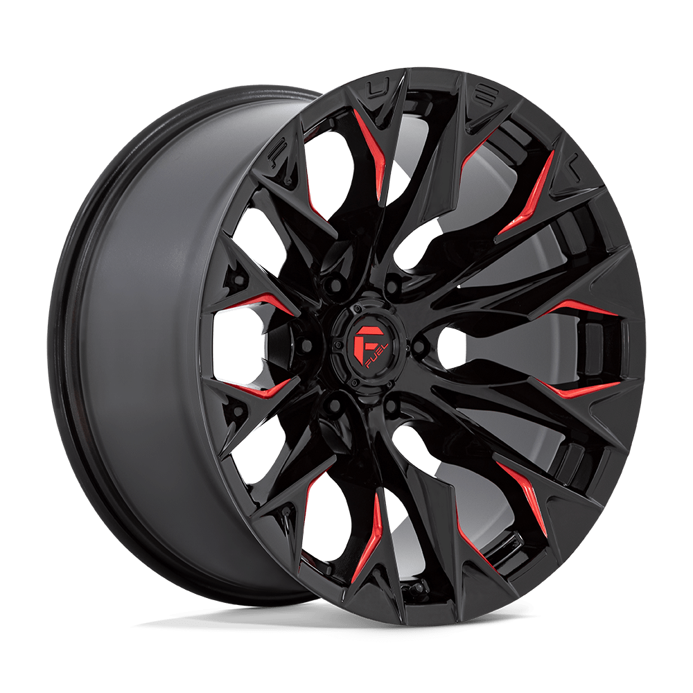 20X9 Fuel 1PC D823 FLAME 8X6.5 20MM GLOSS BLACK MILLED WITH CANDY RED