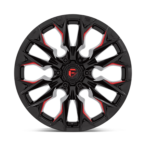 20X10 Fuel 1PC D823 FLAME 8X6.5 -18MM GLOSS BLACK MILLED WITH CANDY RED