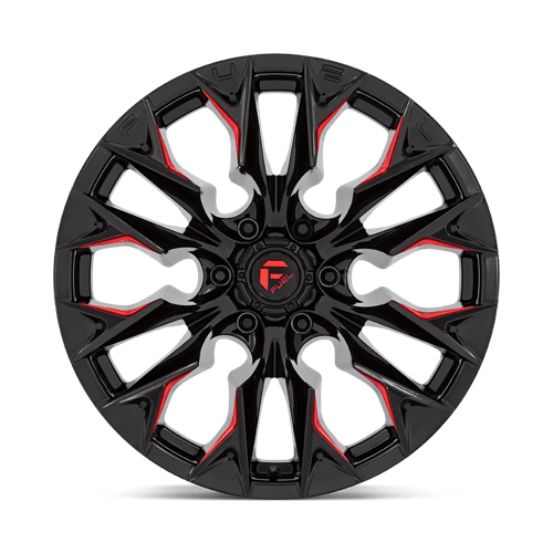 20X10 Fuel 1PC D823 FLAME 6X5.5 -18MM GLOSS BLACK MILLED WITH CANDY RED