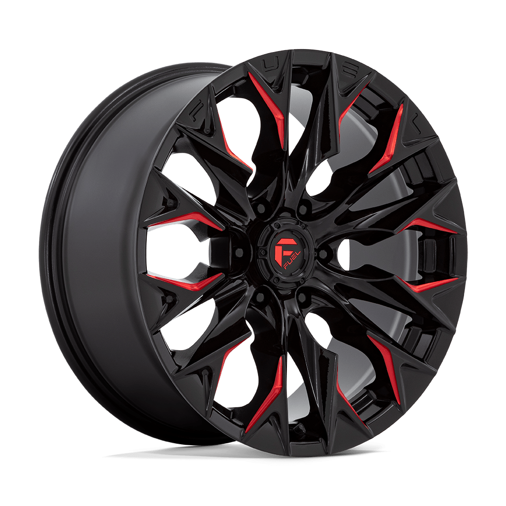 20X9 Fuel 1PC D823 FLAME 6X5.5 20MM GLOSS BLACK MILLED WITH CANDY RED