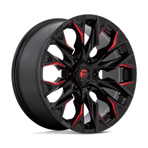 20X9 Fuel 1PC D823 FLAME 6X5.5 20MM GLOSS BLACK MILLED WITH CANDY RED