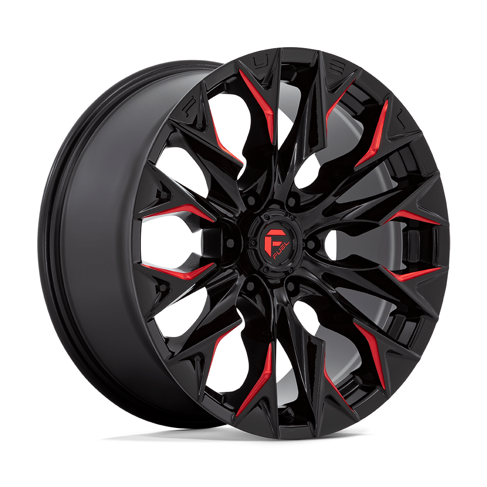 20X9 Fuel 1PC D823 FLAME 6X135 20MM GLOSS BLACK MILLED WITH CANDY RED