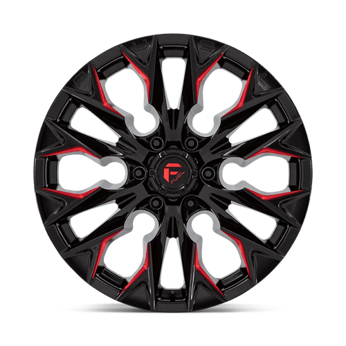 20X9 Fuel 1PC D823 FLAME 6X5.5 20MM GLOSS BLACK MILLED WITH CANDY RED