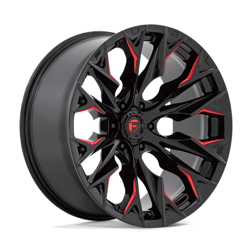 22X10 Fuel 1PC D823 FLAME 6X135 -18MM GLOSS BLACK MILLED WITH CANDY RED