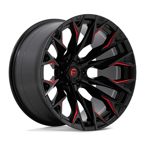 22X12 Fuel 1PC D823 FLAME 6X135 -44MM GLOSS BLACK MILLED WITH CANDY RED