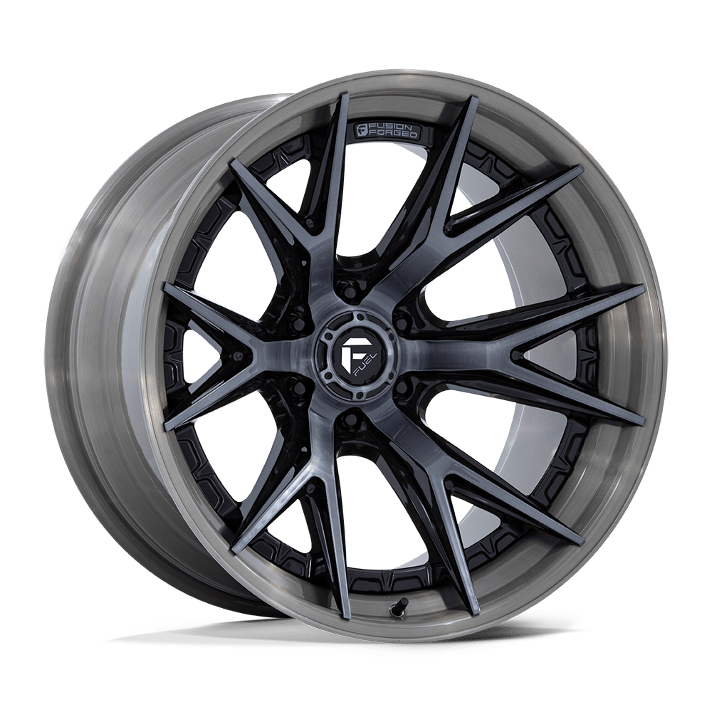 22X12 Fuel 1PC FC402 CATALYST 6X5.5 -44MM GLOSS BLACK WITH BRUSHED GRAY TINT FACE & LIP