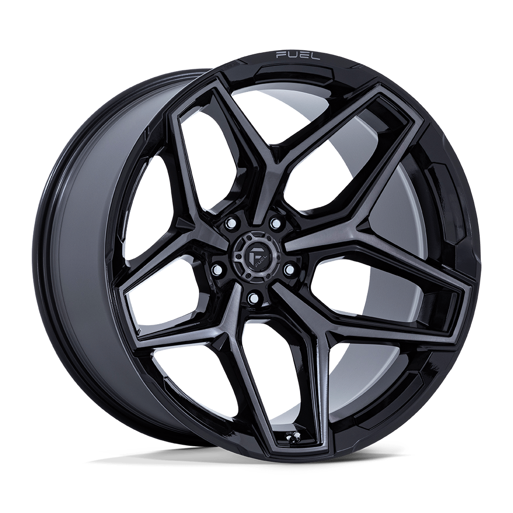 17X9 Fuel 1PC FLUX 5X5.0 -12MM GLOSS BLACK BRUSHED FACE WITH GRAY TINT