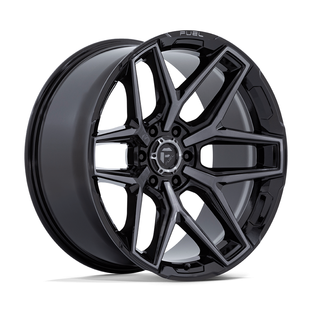 22X10 Fuel 1PC FLUX 6X5.5 -18MM GLOSS BLACK BRUSHED FACE WITH GRAY TINT