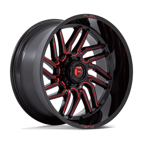 24X12 Fuel 1PC D808 HURRICANE 8X6.5 -44MM GLOSS BLACK MILLED RED TINT