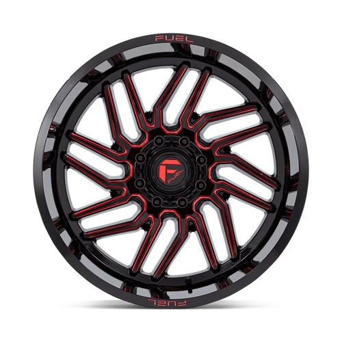 24X12 Fuel 1PC D808 HURRICANE 8X6.5 -44MM GLOSS BLACK MILLED RED TINT