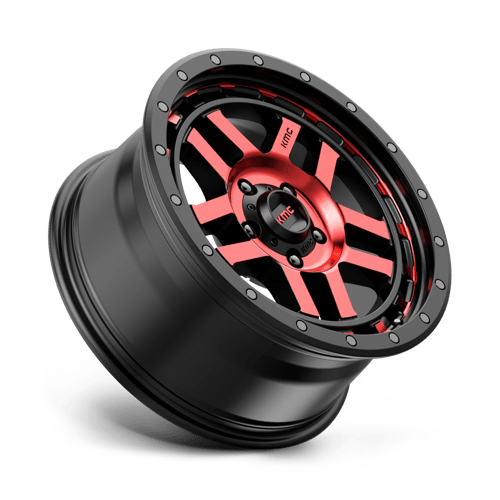 18X8.5 KMC KM540 RECON 5X5.0 0MM GLOSS BLACK MACHINED WITH RED TINT