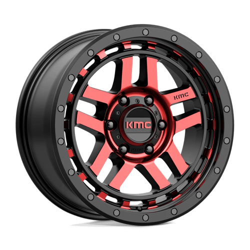 18X8.5 KMC KM540 RECON 6X5.5 18MM GLOSS BLACK MACHINED WITH RED TINT