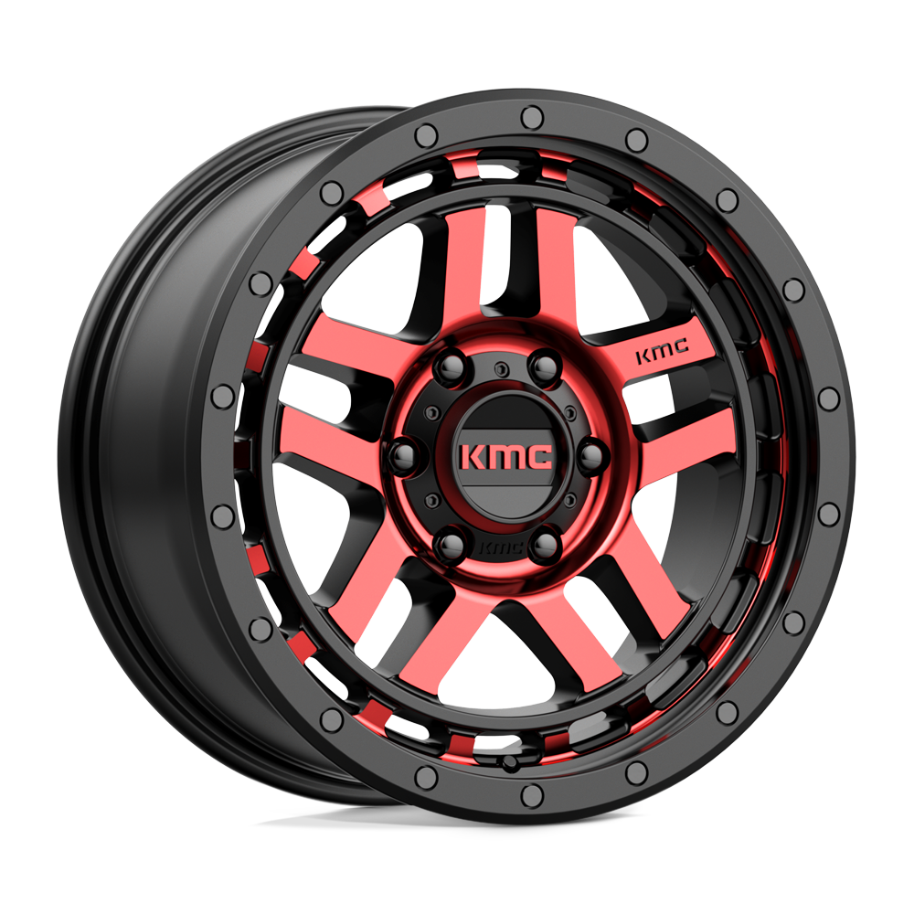 18X8.5 KMC KM540 RECON 6X5.5 18MM GLOSS BLACK MACHINED WITH RED TINT