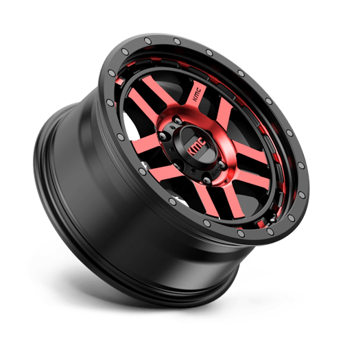 18X8.5 KMC KM540 RECON 6X5.5 18MM GLOSS BLACK MACHINED WITH RED TINT