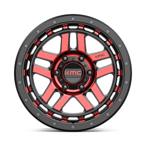 18X8.5 KMC KM540 RECON 6X5.5 18MM GLOSS BLACK MACHINED WITH RED TINT