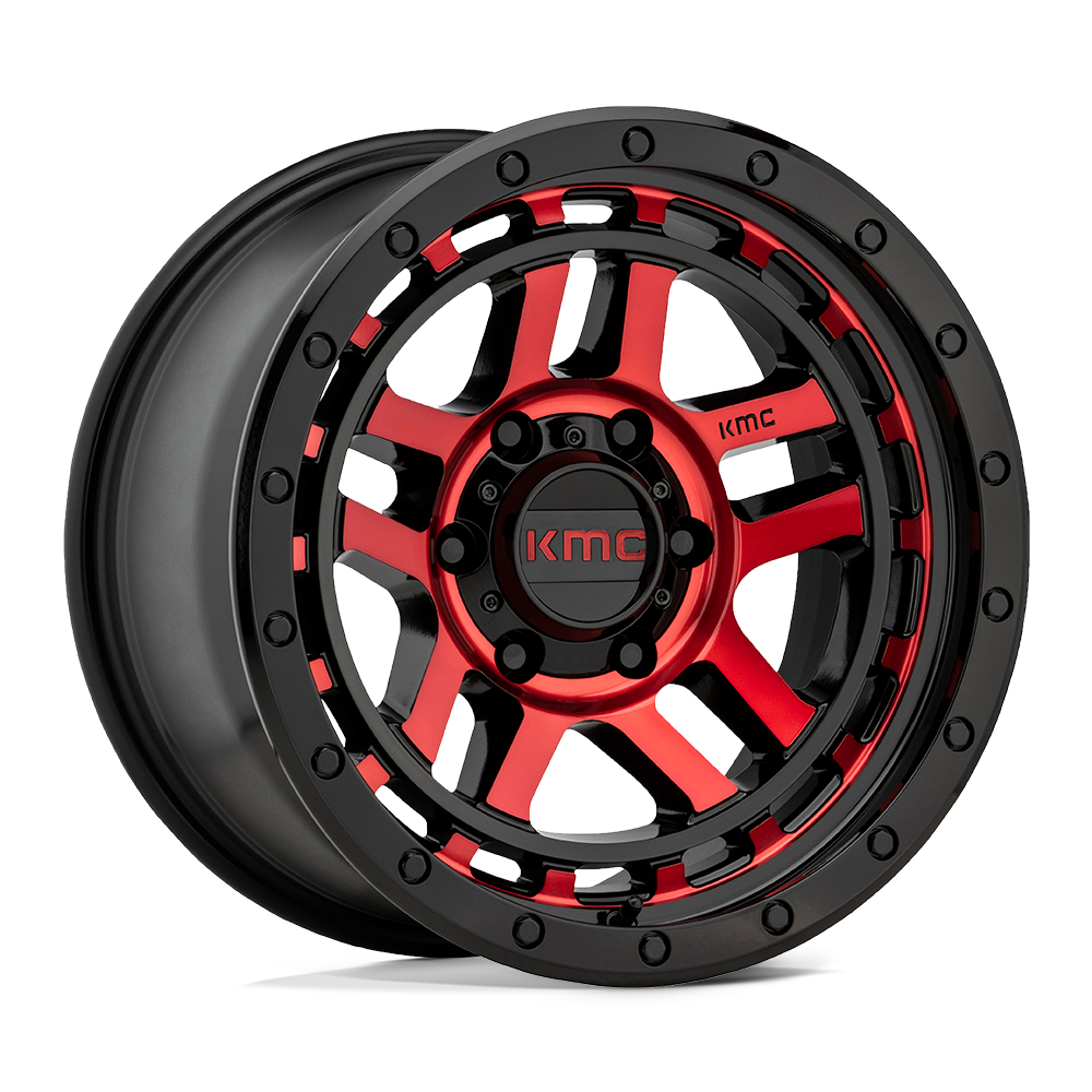 18X8.5 KMC KM540 RECON 5X5.0 0MM GLOSS BLACK MACHINED WITH RED TINT