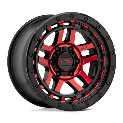 18X8.5 KMC KM540 RECON 6X5.5 0MM GLOSS BLACK MACHINED WITH RED TINT