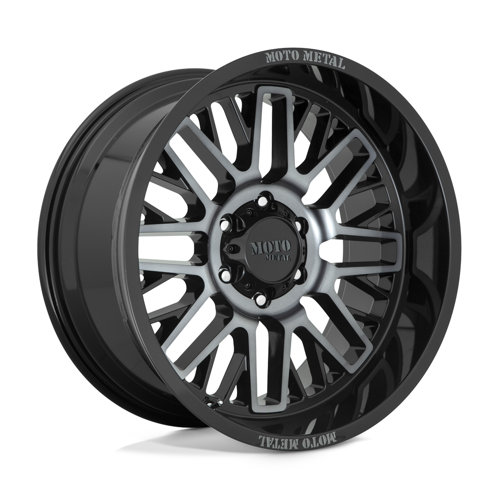 20X10 Moto Metal MO802 6X135 -18MM GLOSS BLACK MACHINED WITH GRAY TINT