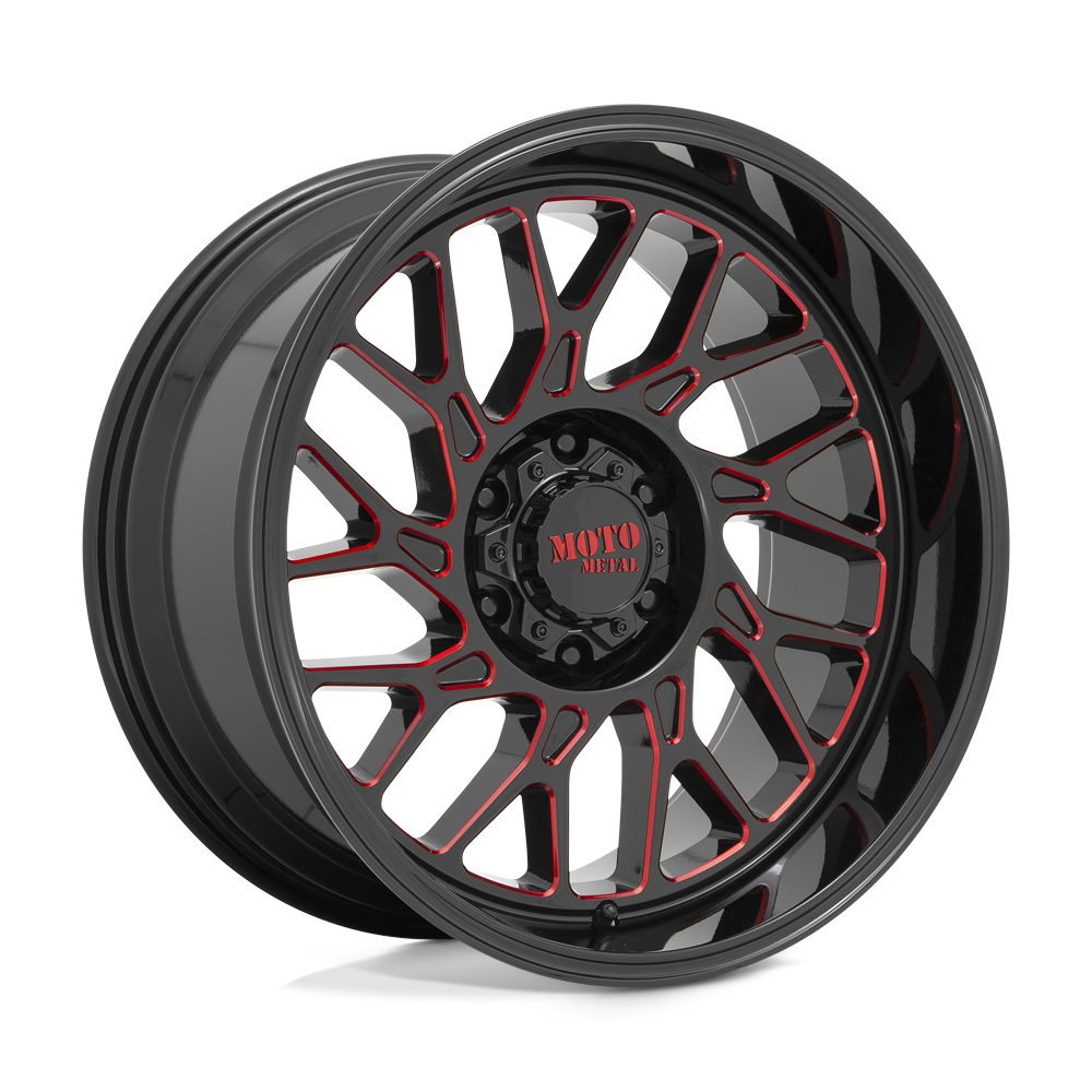 22X10 Moto Metal MO805 8X170 -18MM GLOSS BLACK MILLED WITH RED TINT