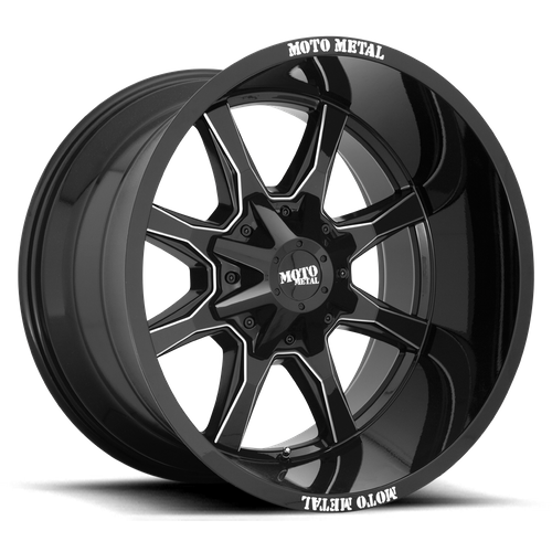 17X9 Moto Metal MO970 5X5.0/5.5 -12MM GLOSS BLACK WITH MILLED SPOKE & MOTO METAL ON LIP