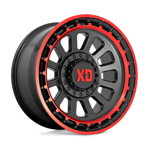 20X10 XD XD856 OMEGA 6X135/5.5 -18MM SATIN BLACK MACHINED LIP WITH RED TINT