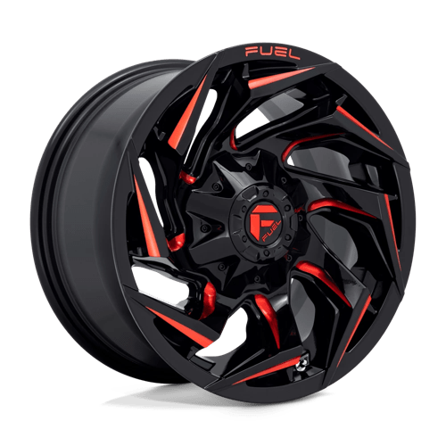 22X10 Fuel 1PC D755 REACTION 5X4.5/5.0 -18MM GLOSS BLACK MILLED WITH RED TINT