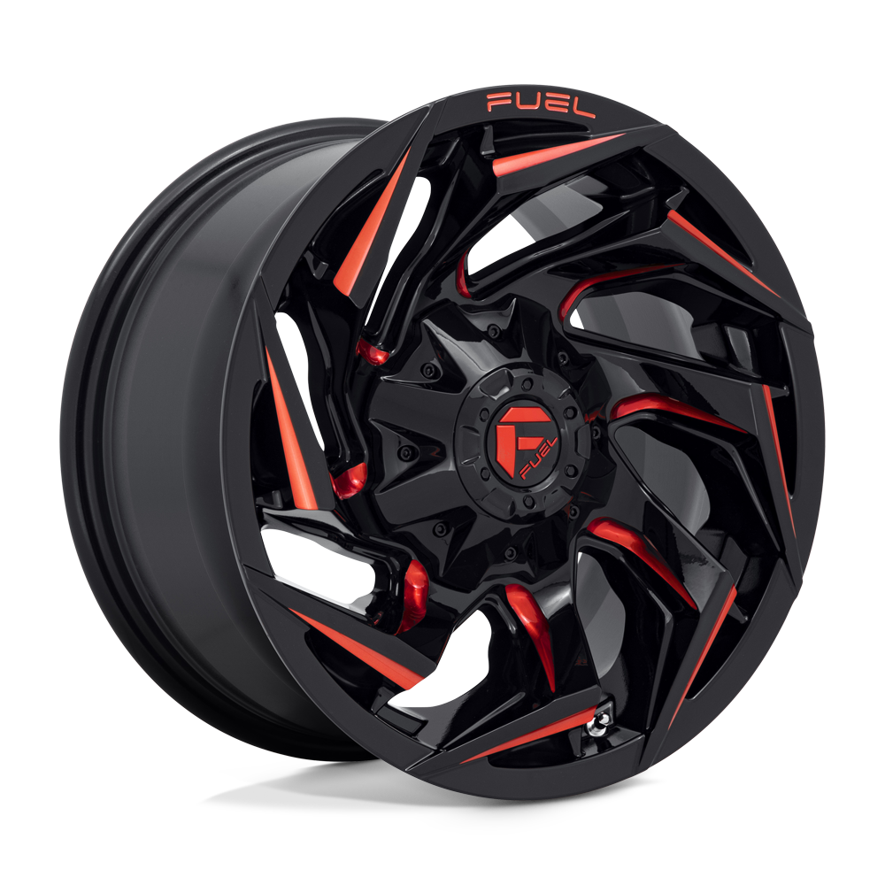 18X9 Fuel 1PC D755 REACTION 8X180 1MM GLOSS BLACK MILLED WITH RED TINT