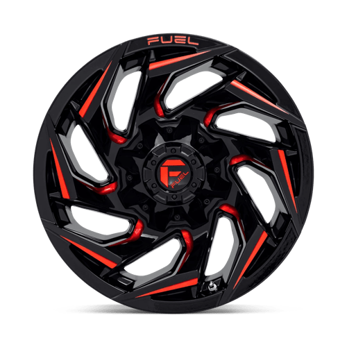 18X9 Fuel 1PC D755 REACTION 8X180 1MM GLOSS BLACK MILLED WITH RED TINT