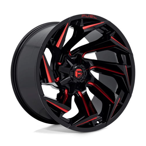 22X12 Fuel 1PC D755 REACTION 8X6.5 -44MM GLOSS BLACK MILLED WITH RED TINT