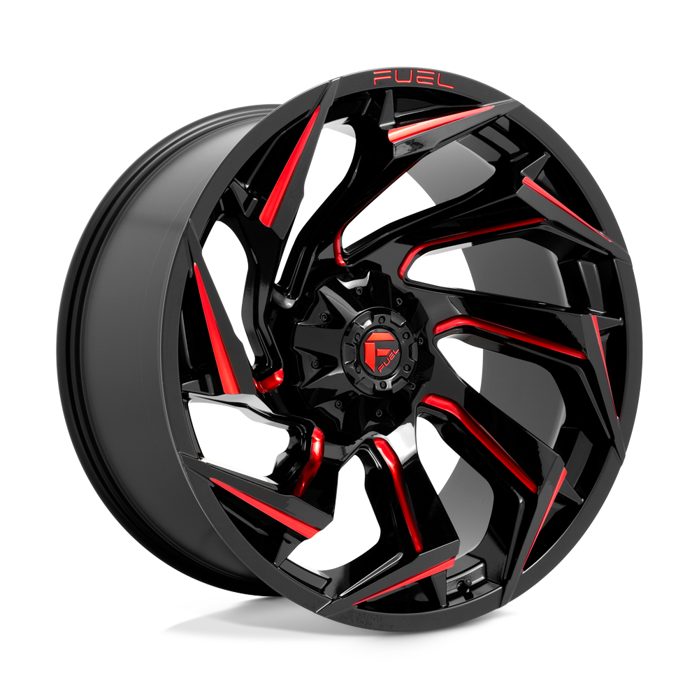 24X12 Fuel 1PC D755 REACTION 8X6.5 -44MM GLOSS BLACK MILLED WITH RED TINT