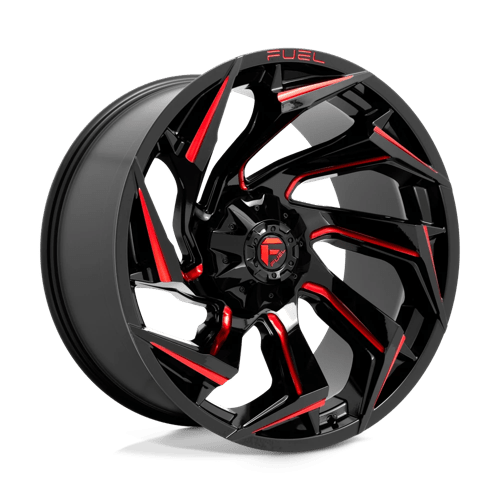 24X12 Fuel 1PC D755 REACTION 8X6.5 -44MM GLOSS BLACK MILLED WITH RED TINT