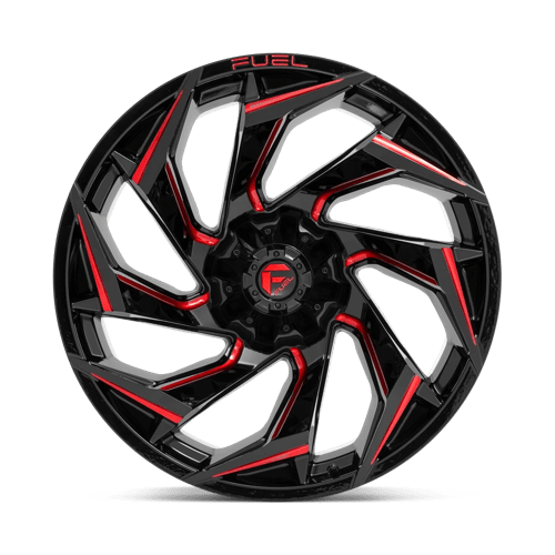 24X12 Fuel 1PC D755 REACTION 8X180 -44MM GLOSS BLACK MILLED WITH RED TINT