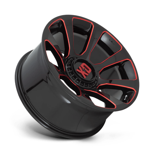 20X10 XD XD854 REACTOR 5X5.0/5.5 -18MM GLOSS BLACK MILLED WITH RED TINT